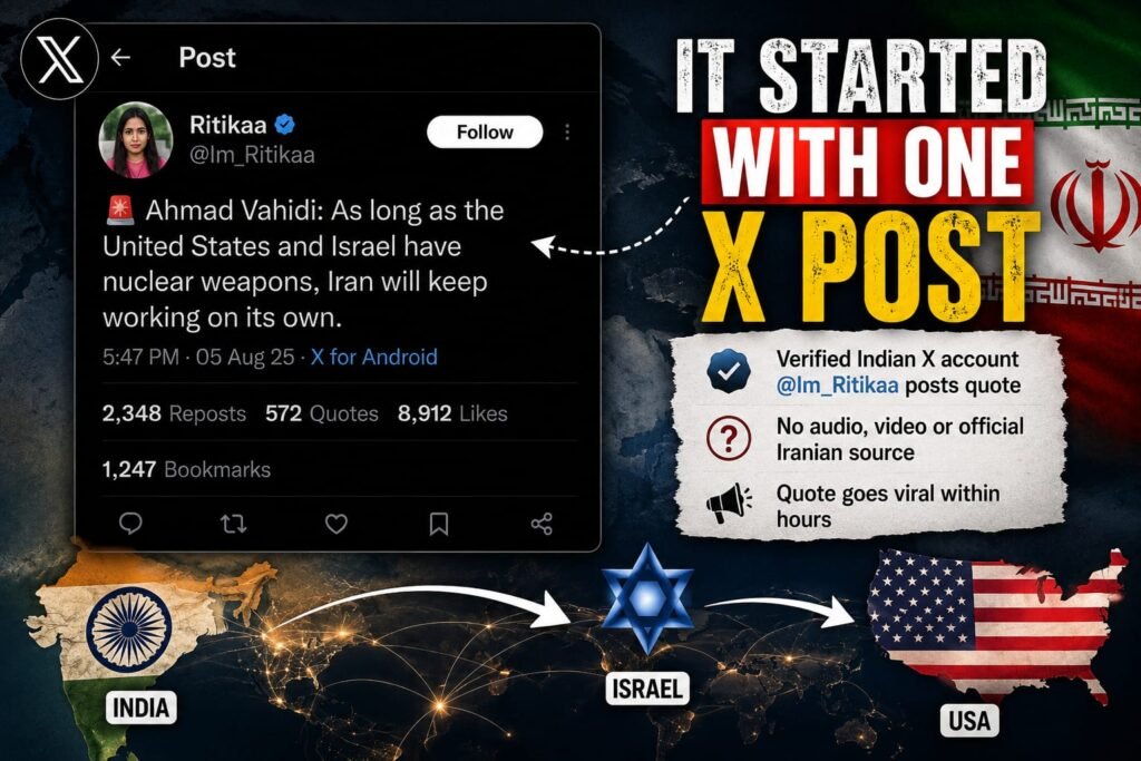 A disputed Ahmad Vahidi quote spread from an Indian X account to Israeli and US media, highlighting how viral misinformation can shape global news.
